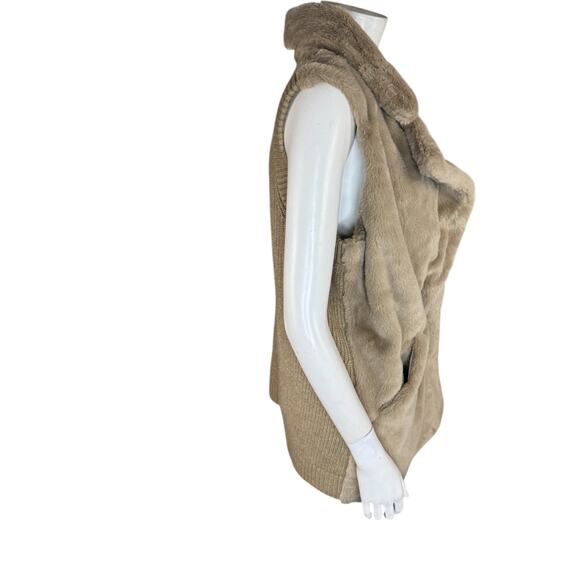 Isaac Mizrahi Live! Mixed Media Faux-Fur Vest with Pockets Taupe Large NWOT - Picture 10 of 13